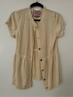 Juicy Couture Cream Ruffle-Trim Knit Cardigan